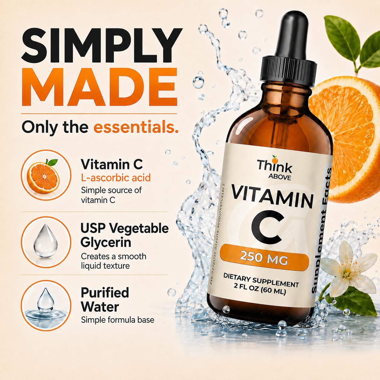 Think Above Liquid Vitamin C Drops - 250 mg L-Ascorbic Acid per Serving, 60 ml (30 Servings) - görsel 7