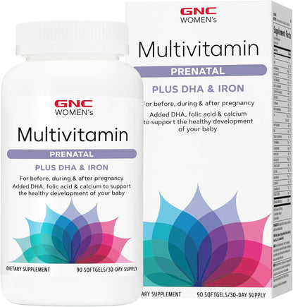 GNC Women's Prenatal Multivitamin Formula with DHA & Iron, Supports Pregnancy and Healthy Foetal Development, Essential Nutrients Folic Acid, Zinc, Calcium Plus B Vitamins, 90 Softgels