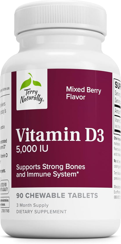 Terry Naturally Vitamin D3 - 125 mcg (5000 IU) Cholecalciferol Chewable Tablets - 90 Tablets