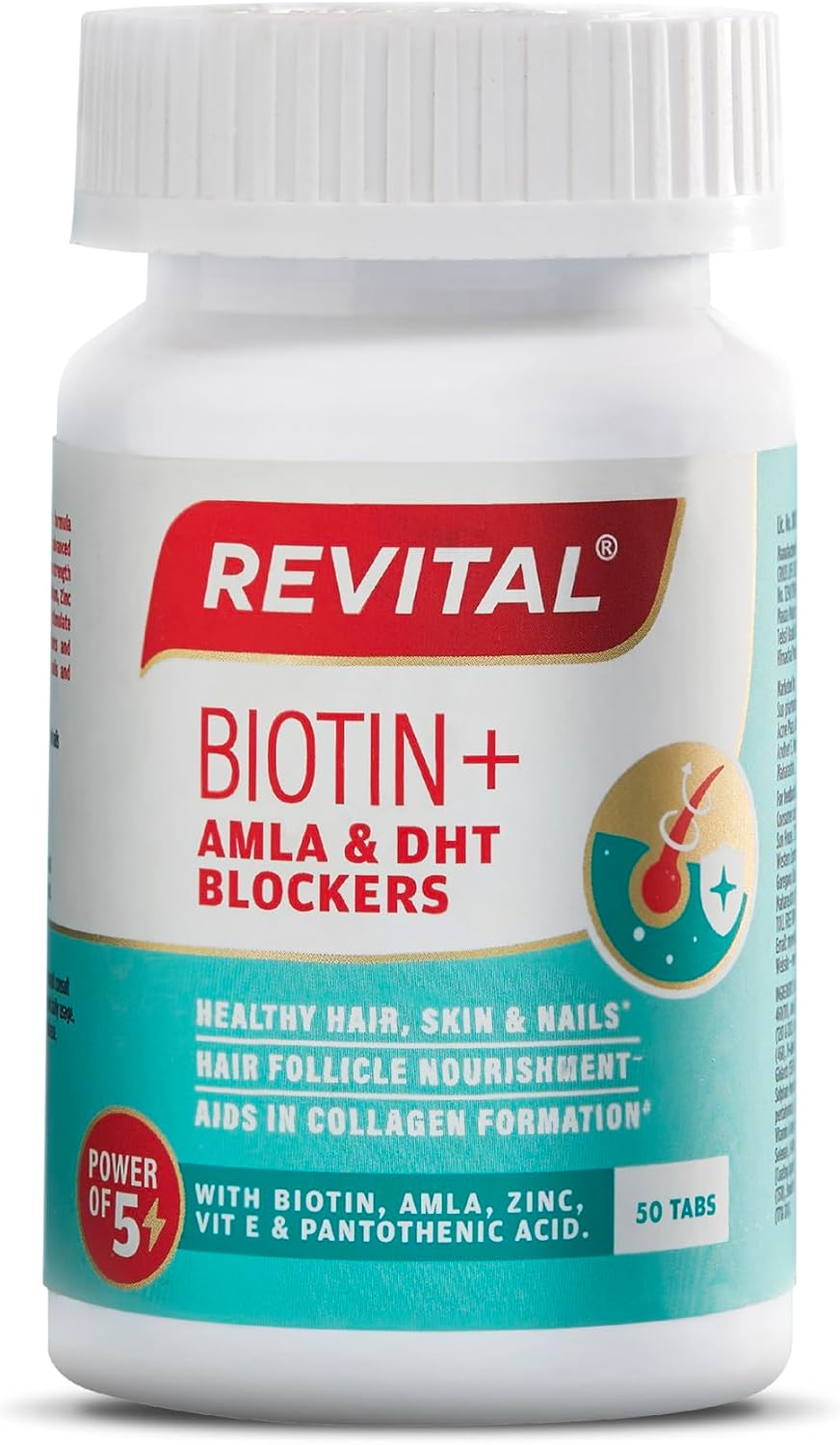 Revital Biotin+ with Amla and DHT Blockers for Hair Health | Biotin, Amla, Zinc, Vitamin E & Pantothenic Acid | Supports Normal Hair and Skin Health | 50 Tablets - görsel 1