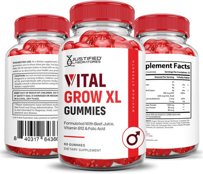 Vital Grow XL Gummies - Apple Cider Vinegar, Folate & Vitamin B12 - 60 Gummies (Pack of 2)