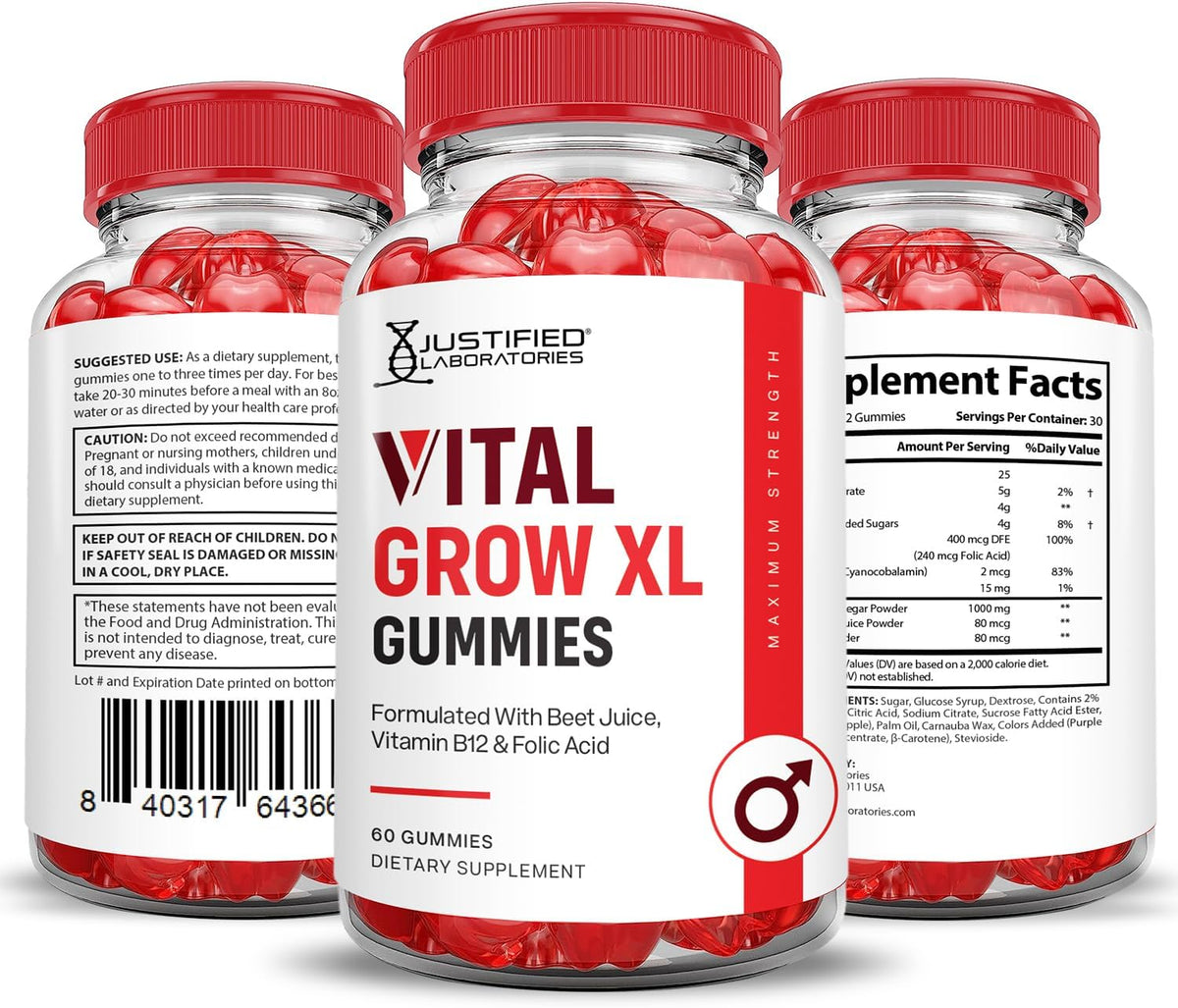 Justified Laboratories Vital Grow XL Gummies (60 Gummies) – Apple Cider Vinegar, Folate & Vitamin B12 Supplement - görsel 7