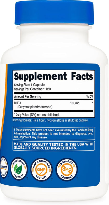 Nutricost DHEA 100mg, 120 Capsules - Gluten-free, Soya Free, Non-GMO