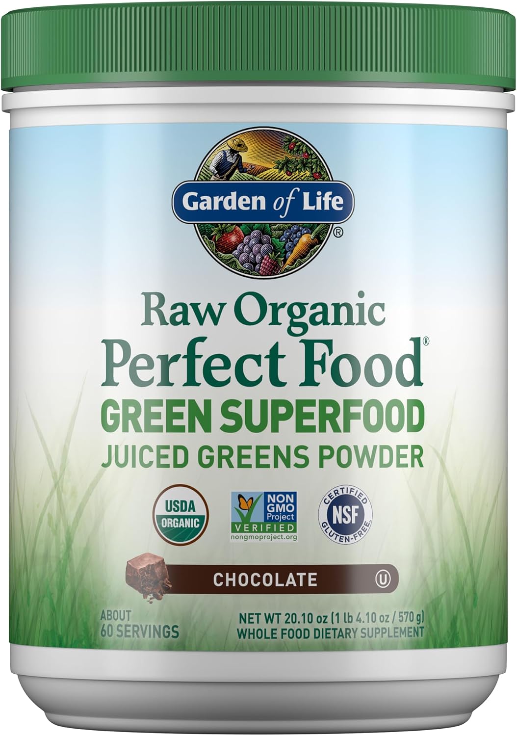 Garden of Life Raw Organic Perfect Food Green Superfood Juiced Greens Powder - Chocolate Flavour, 60 Servings - görsel 1