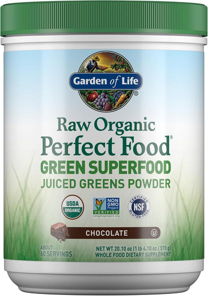 Garden of Life Raw Organic Perfect Food Green Superfood Juiced Greens Powder - Chocolate Flavour, 60 Servings