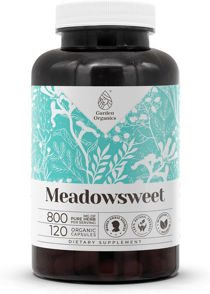 Garden Organics Meadowsweet 120 Capsules - High Strength Herbal Supplement, Dried Herb, 120 Vegetable Capsules