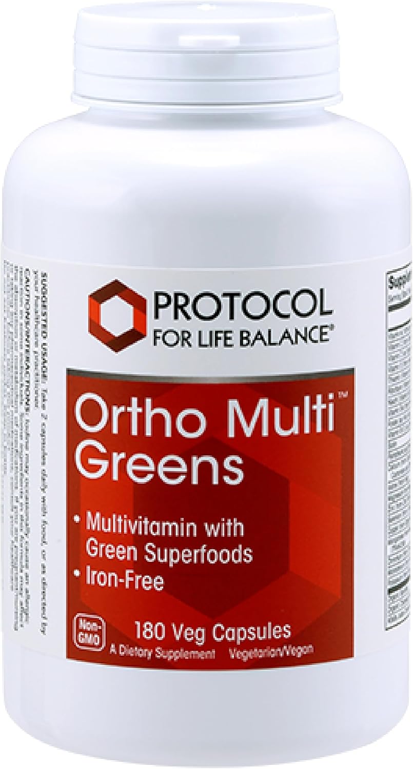PROTOCOL FOR LIFE BALANCE Ortho Multi Greens – Multivitamin with Green Superfoods, Iron Free, Non-GM, 180 Vegetable Capsules - görsel 1