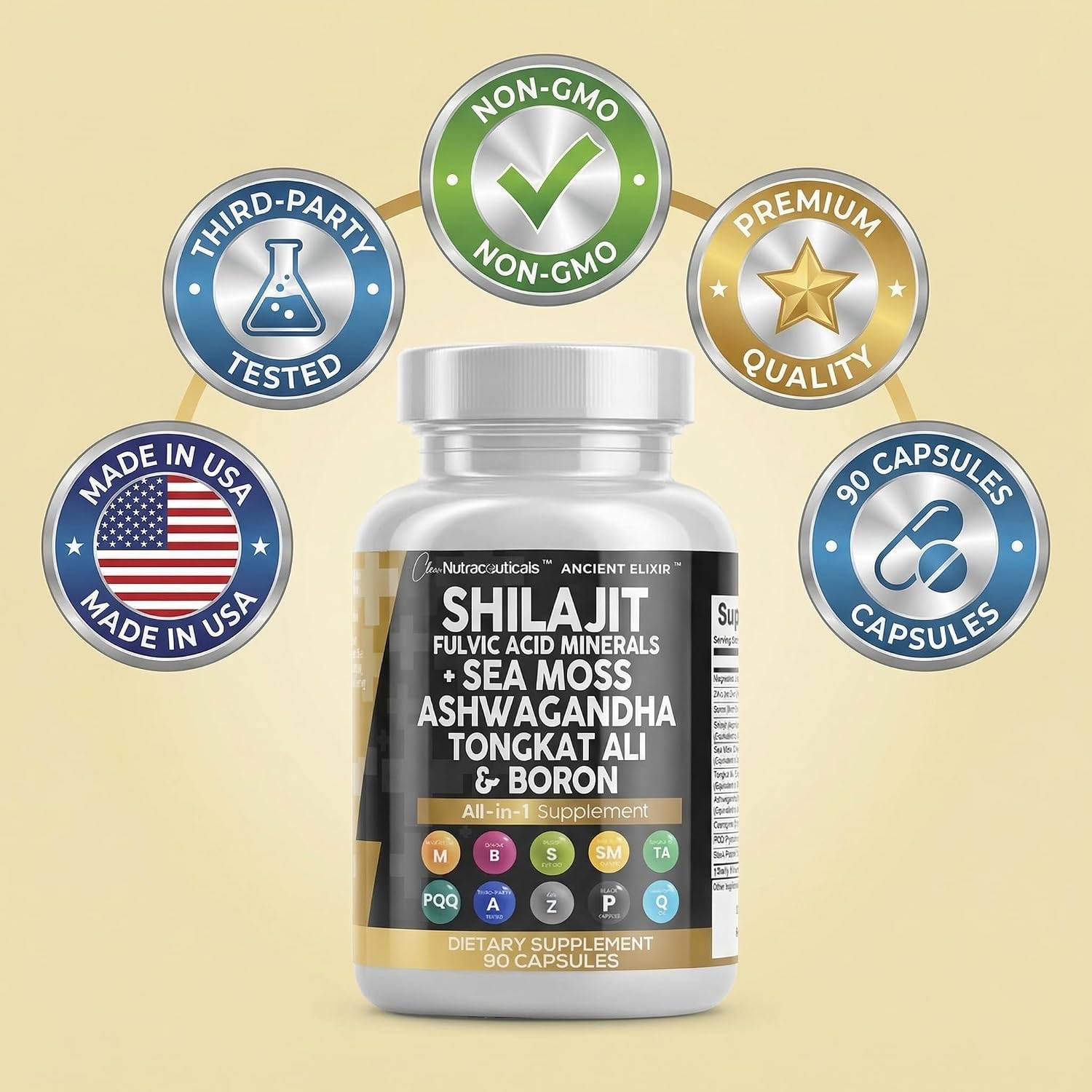 Clean Nutraceuticals Shilajit Supplement for Men with Sea Moss, Tongkat Ali, Ashwagandha, Boron, Zinc, CoQ10, PQQ - Fulvic Acid Capsules - Energy Support - 90 Count - görsel 6