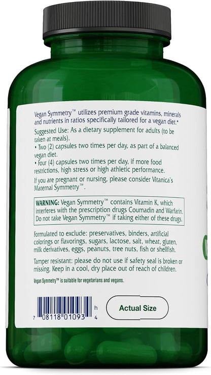 Vitanica Vegan Symmetry - Non-GMO Vegan Multivitamin for Women, Iron Free, 120 Capsules