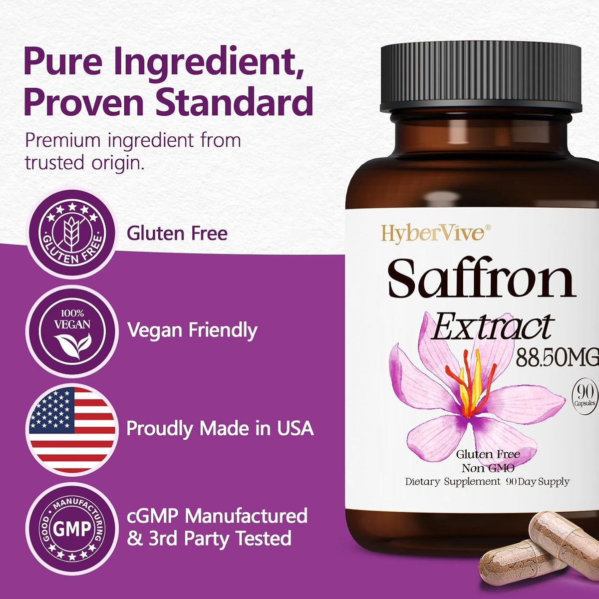 HyberVive Saffron Supplements 88.5mg - 90 Vegan Capsules - görsel 7
