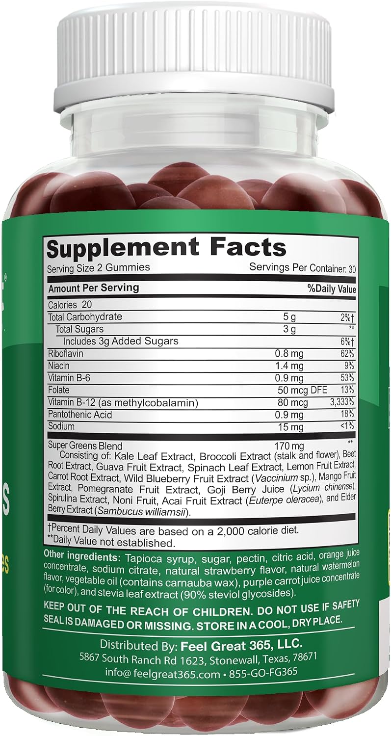 Feel Great Super Green Gummies Teen Vitamins - Vegan Veggie Gummy Multivitamin for Teenagers - 60 Count - görsel 8