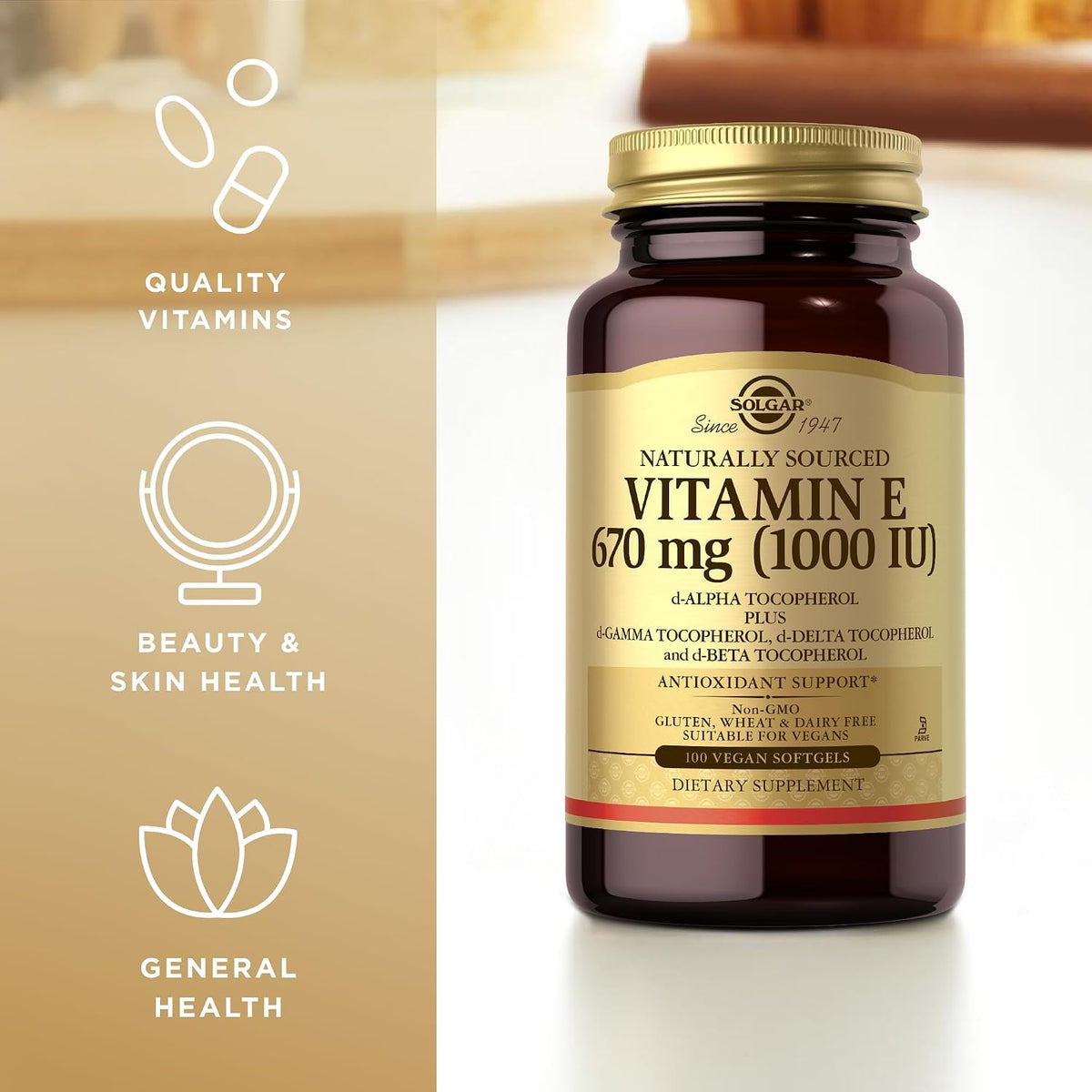 Vitamin E 670 mg (1000 IU) - 100 Vegan Softgels by Solgar - görsel 4