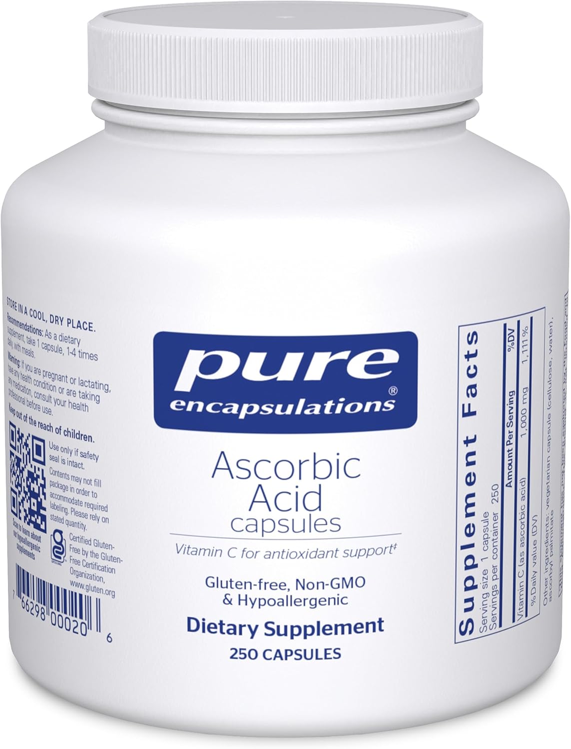 Pure Encapsulations Ascorbic Acid Capsules – 1,000 mg Vitamin C – Antioxidant & Immune Support – Vegan & Non-GMO – 90 Capsules - görsel 8