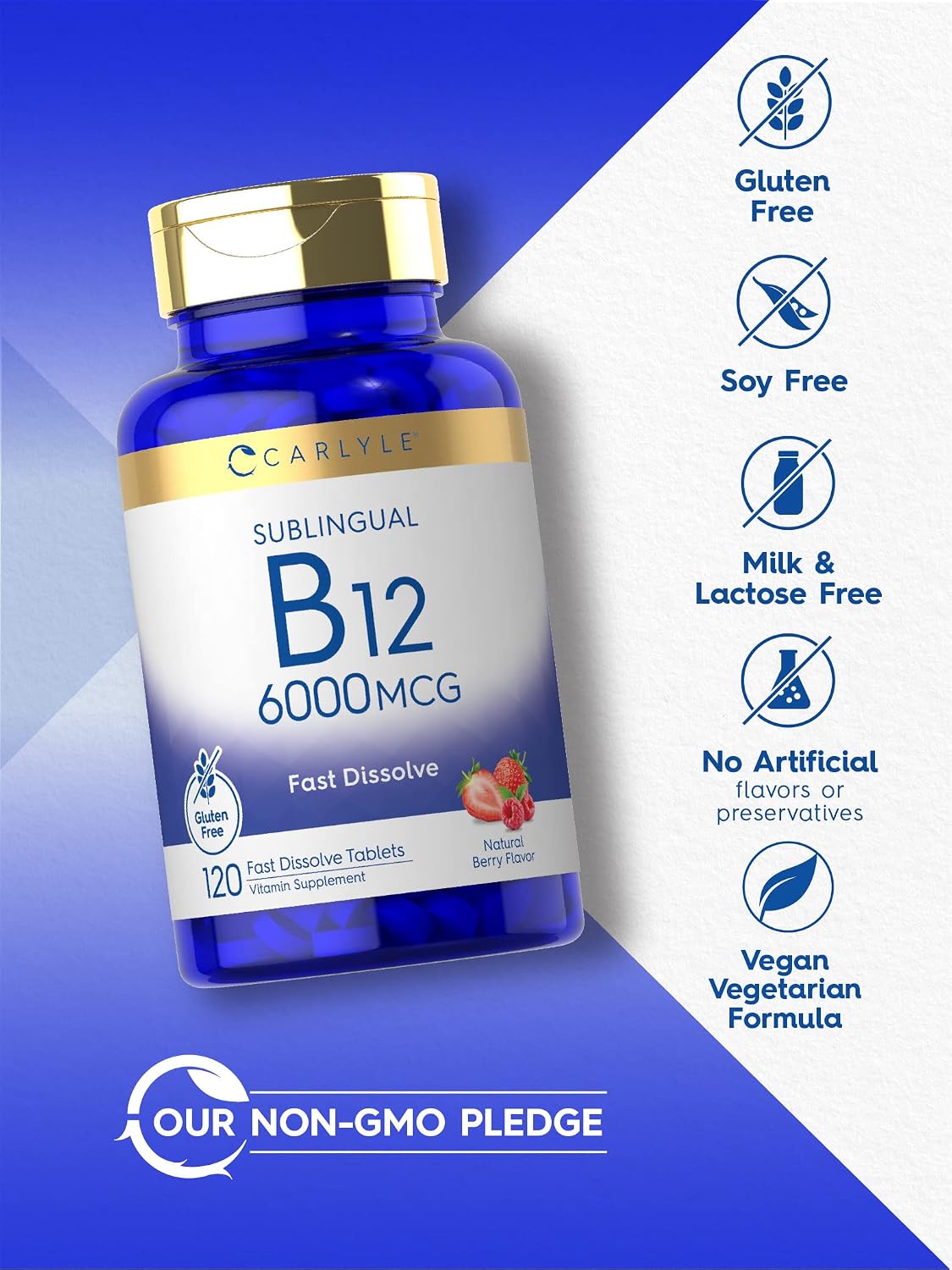 Carlyle Vitamin B12 6000mcg Sublingual Tablets - Natural Berry Flavour - 120 Count - görsel 4