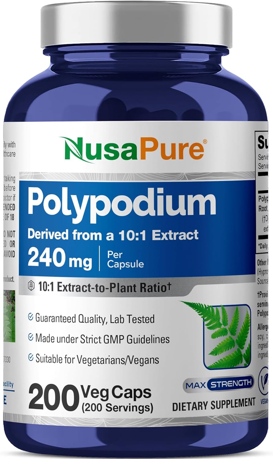 NusaPure Polypodium Leucotomos Capsules, 240 mg, 200 Veg Capsules - görsel 1