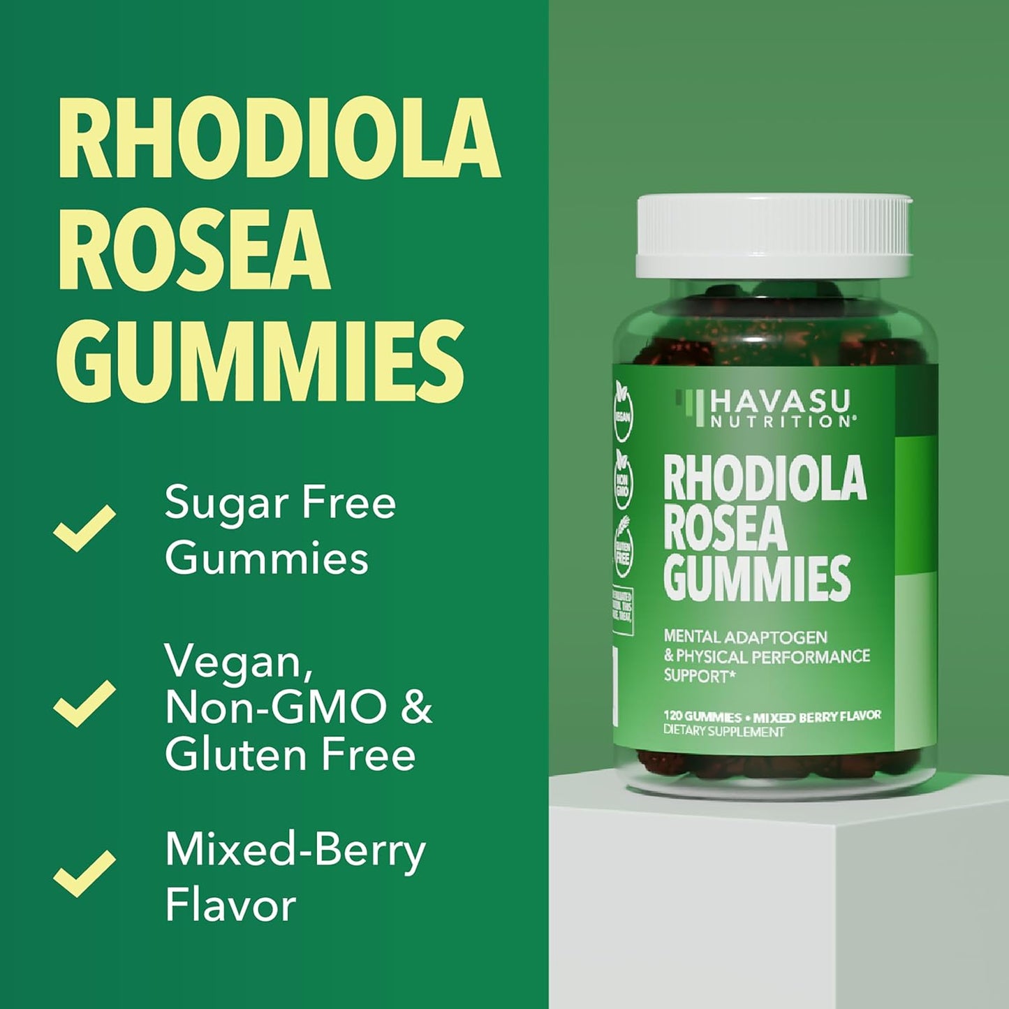 Rhodiola Rosea Gummies – Sugar Free Adaptogen Supplement, Mixed Berry (120 Count) - görsel 5