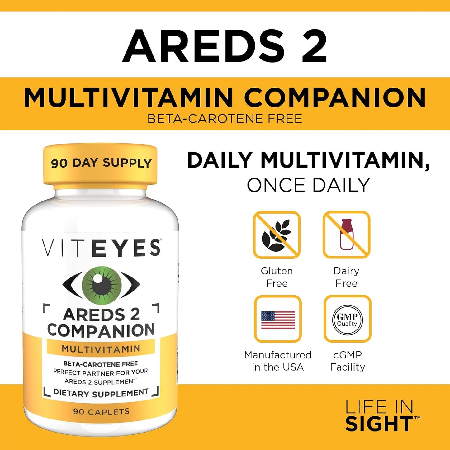 Viteyes Classic AREDS 2 Companion Beta-Carotene Free Multivitamin, 90 Caplets - görsel 5