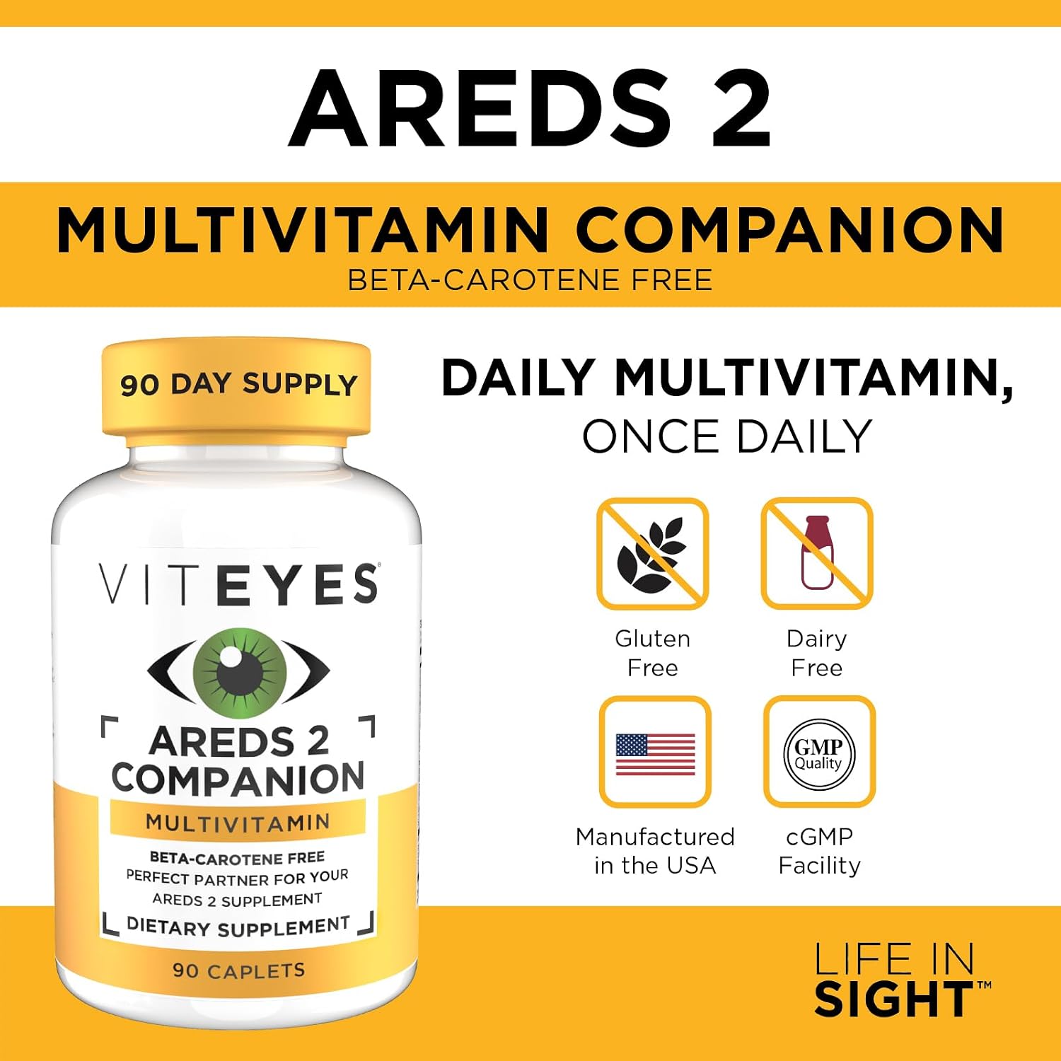 Viteyes Classic AREDS 2 Companion Beta-Carotene Free Multivitamin, 90 Caplets - görsel 5