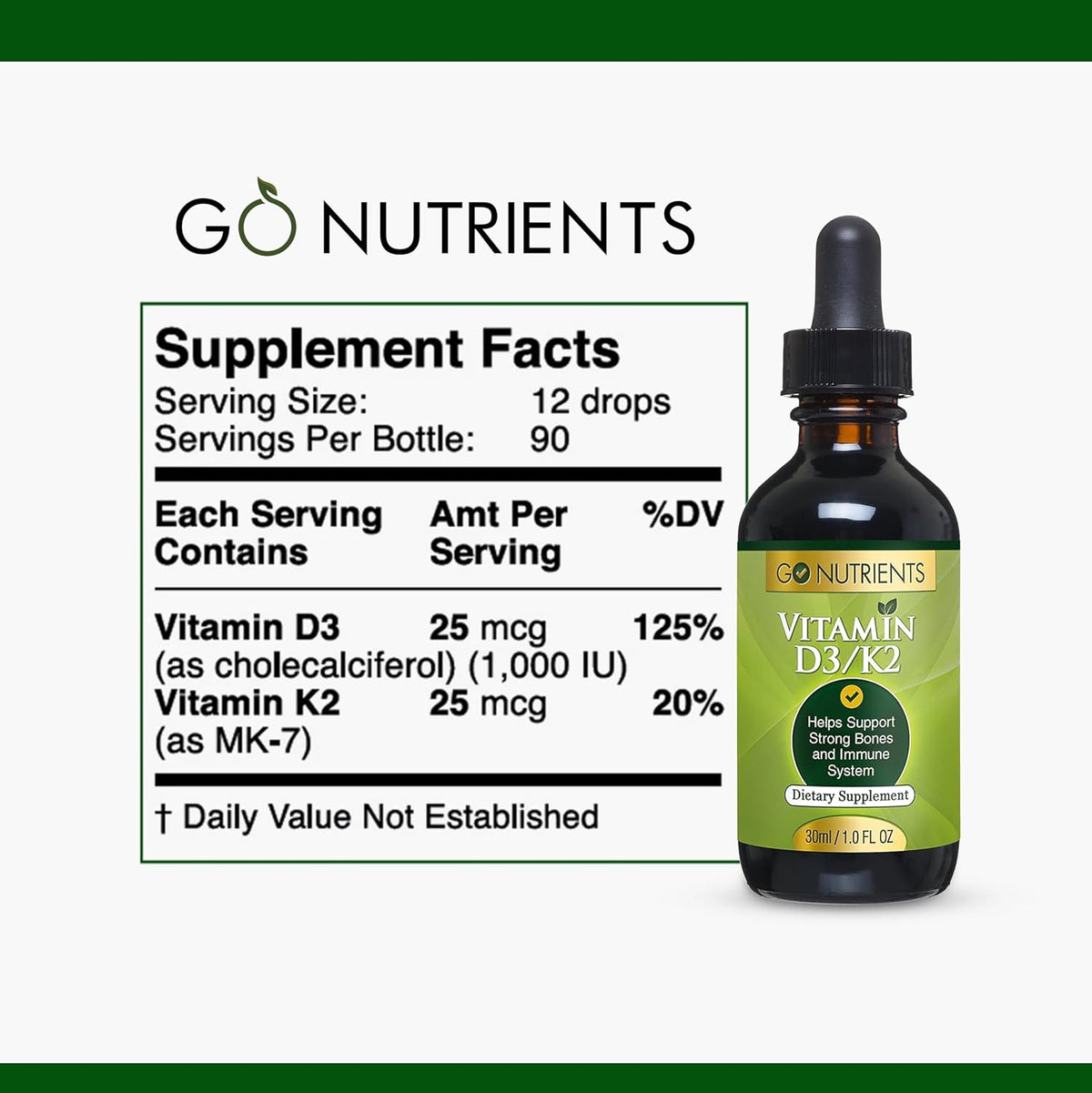 Go Nutrients Liquid Vitamin D3 + K2 Drops - görsel 7