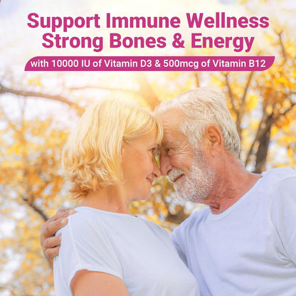 Wiszeen Vitamin D3 B12 Gummies, 10000 IU Vitamin D3 & 500mcg Methylated B12 for Adults, with Ashwagandha, Magnesium, Vitamin K2 for Immune and Energy Support