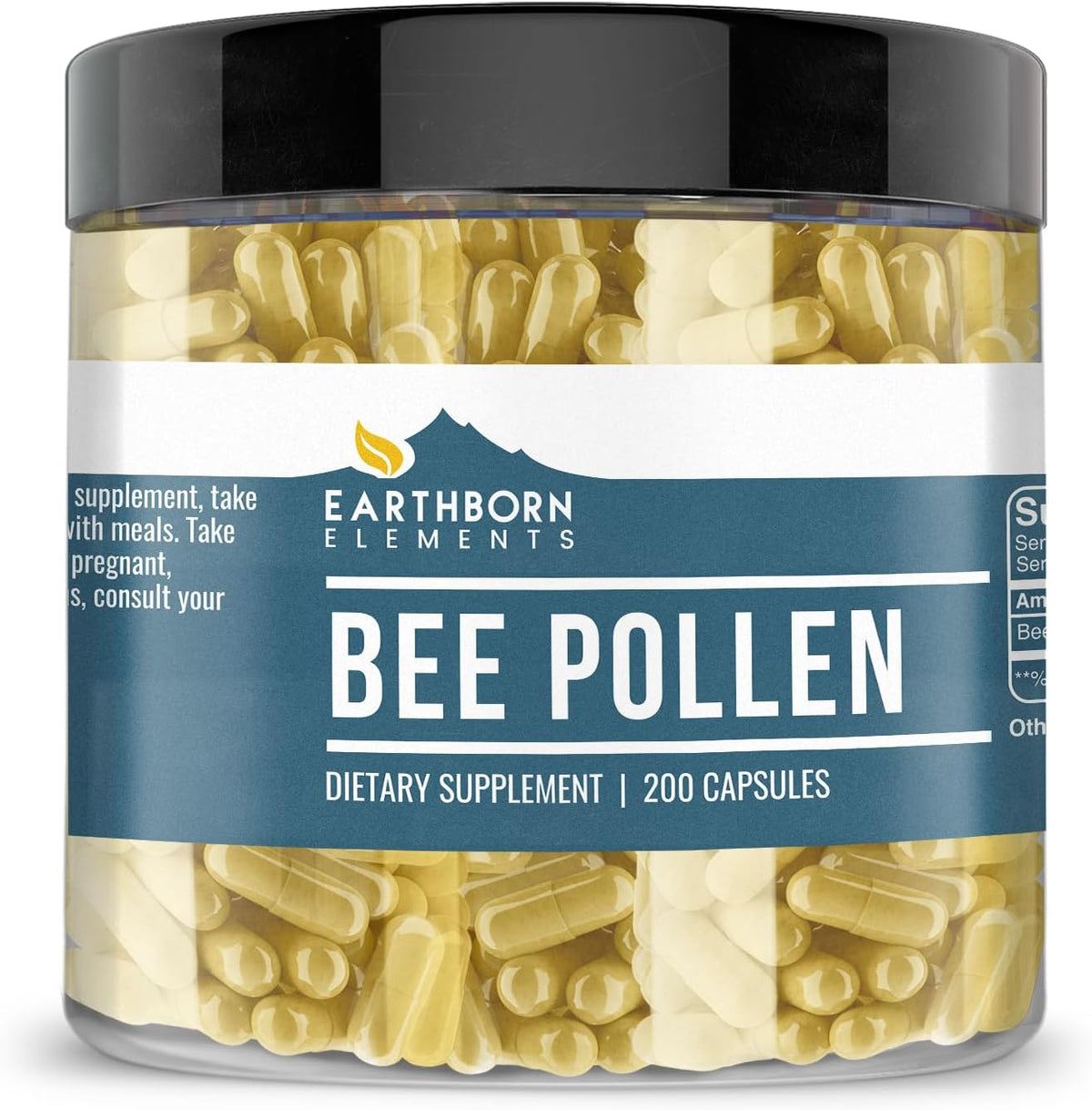 Earthborn Elements Bee Pollen 200 Capsules, Pure & Undiluted, No Additives – Image 1
