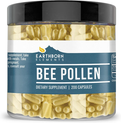Earthborn Elements Bee Pollen 200 Capsules, Pure & Undiluted, No Additives – Image 1