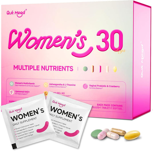 Women's Multivitamin Daily Packs with D3+K2, NR1000, Probiotics and Ashwagandha | Supports Energy, Stress Relief, Bone and Heart Health, Gut and Hormone Balance | 30 Day Supply