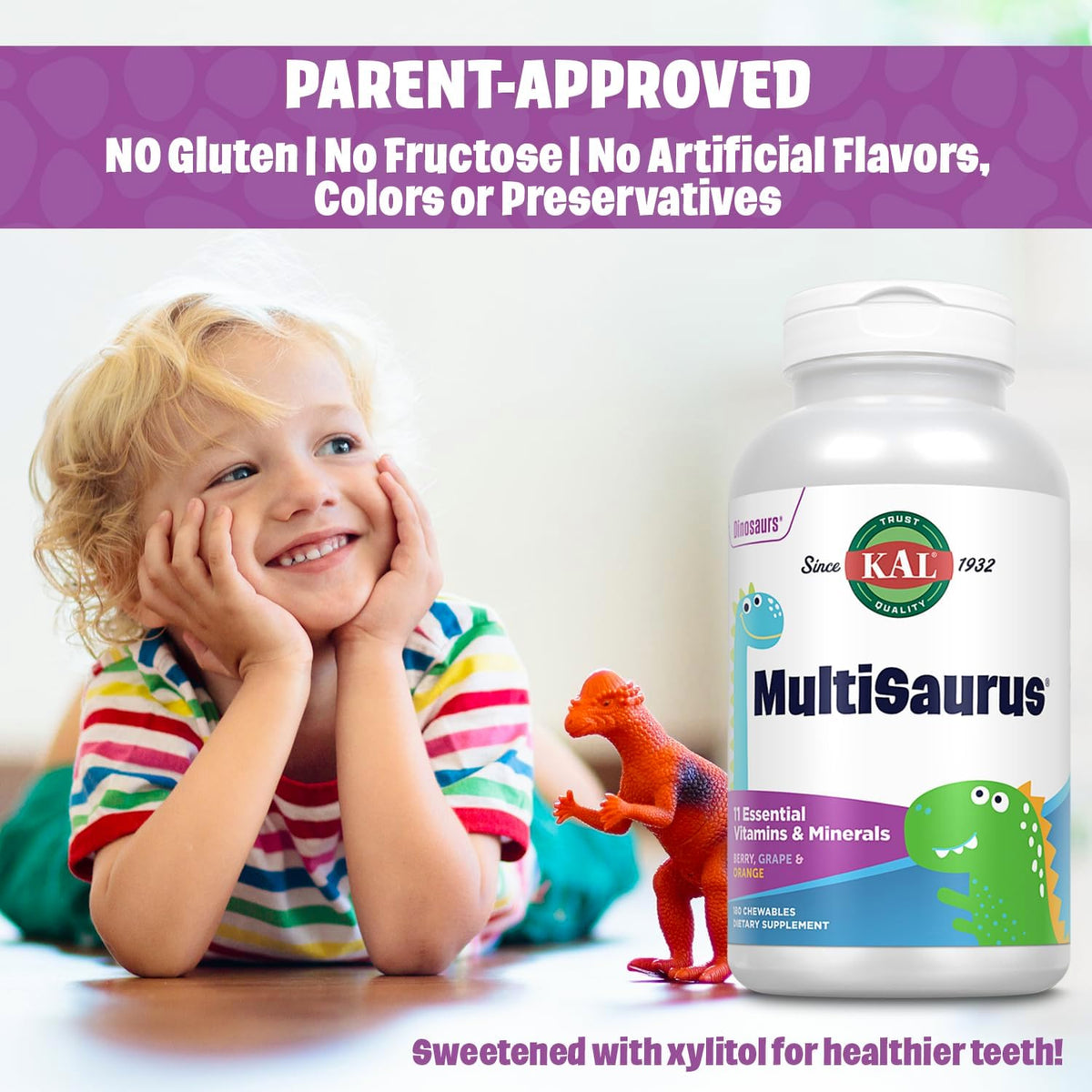 KAL MultiSaurus Kids Chewable Multivitamin – 180 Dinosaur-Shaped Tablets - görsel 4