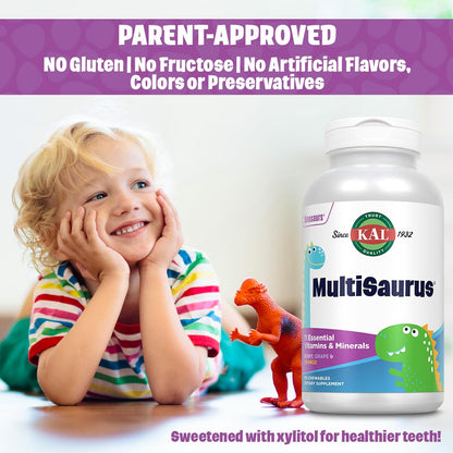 KAL MultiSaurus Kids Chewable Multivitamin – 180 Dinosaur-Shaped Tablets