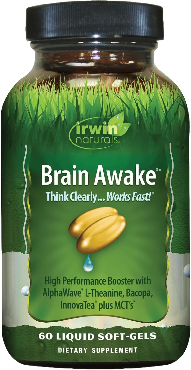 Irwin Naturals Brain Awake Focus & Concentration | Mental Clarity & Cognitive Performance Support | Bacopa + AlphaWave L-Theanine | 60 Liquid Soft-Gels - görsel 1