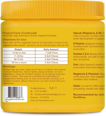 Dog Prenatal Vitamins for Pregnant & Nursing Dogs – Supports Healthy Pregnancy, Puppy Development & Lactation – with Folic Acid, Iron & Calcium – 120 Soft Chews