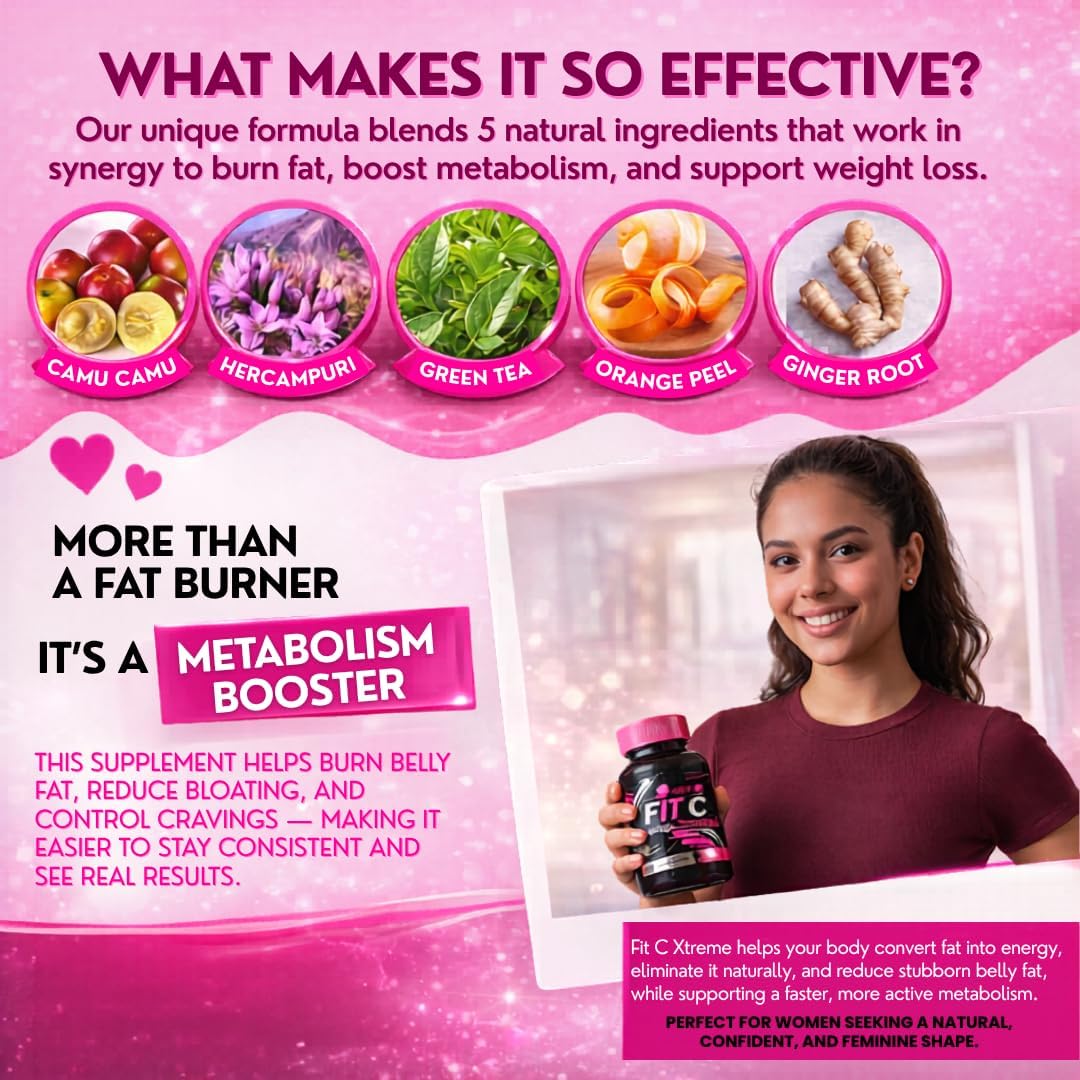 Fit C Xtreme Metabolism support – Herbal Supplement with Green Tea, Camu Camu & Ginger – Digestive & Energy Support – 550mg, 60 Capsules - görsel 6