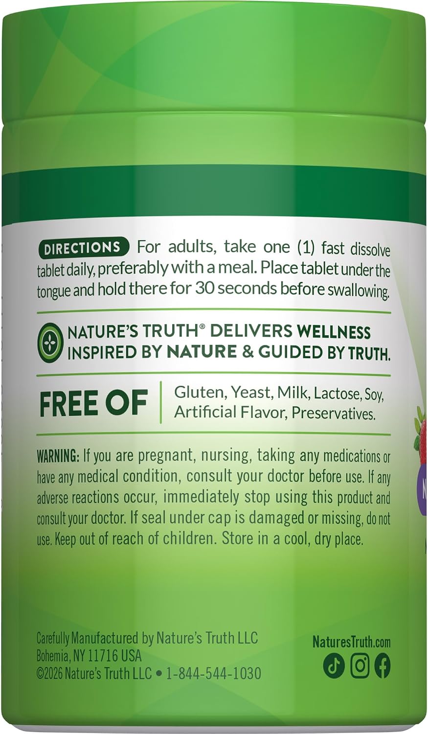 Nature's Truth Vitamin B12 2500 mcg Fast Dissolve Tablets with Folic Acid - 60 Count - görsel 7