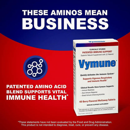 Vymune Amino-Acid Advanced Immune Support Supplement – Berry Flavoured Meltaway Tablets