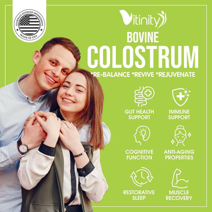 VITINITY Grass-fed Bovine Colostrum Capsules – Natural IgG Supplement for Digestive Health, Immune Support & Muscle Recovery (120 Capsules)