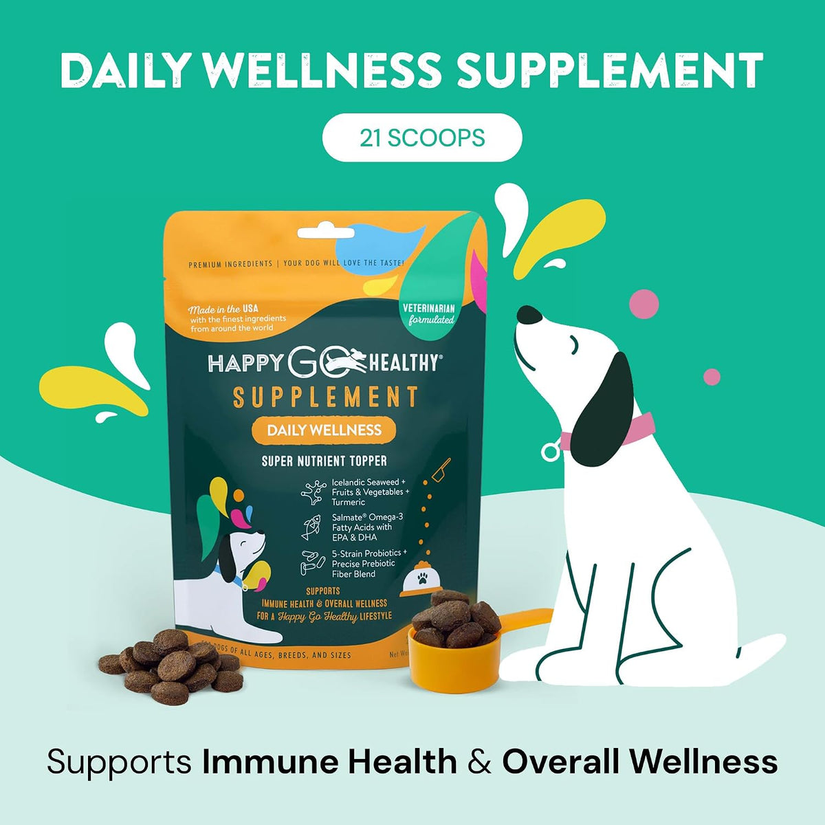 Happy Go Healthy Daily Wellness Supplement for Dogs – Immune & Gut Health Support – All-Natural Kibble Topper – 21 Servings - görsel 2
