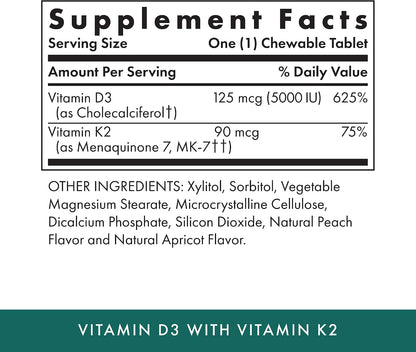 Michael's Health Naturopathic Programmes Vitamin D3 with K2 - 90 Chewable Tablets - Apricot Flavour - Skeletal & Immune System Support - No Added Sugar - Vegetarian & Kosher