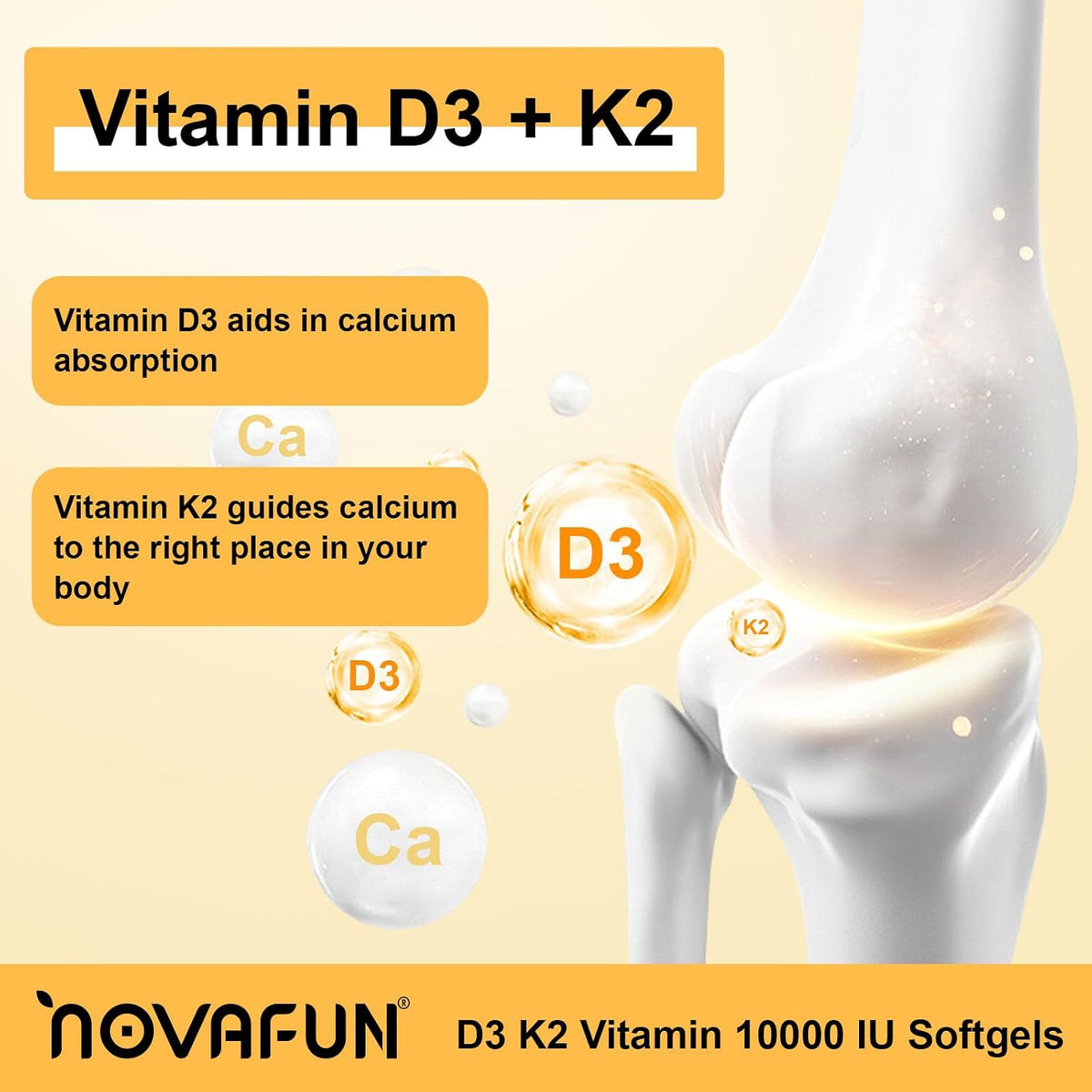Novafun Vitamin D3 K2 10000 IU + K2 MK-7 200 mcg with Coconut Oil, 90 Soft gel capsules - görsel 4