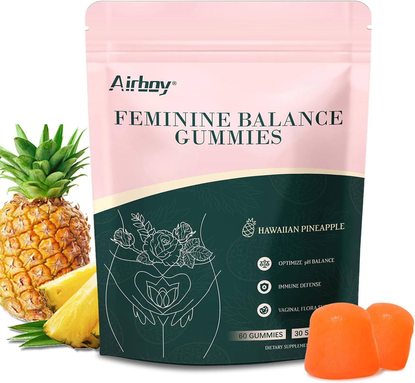 Airboy Vaginal Probiotic Gummies for Women – Pineapple Gummies for Balanced pH & Flora Support (60 Gummies) - görsel 1