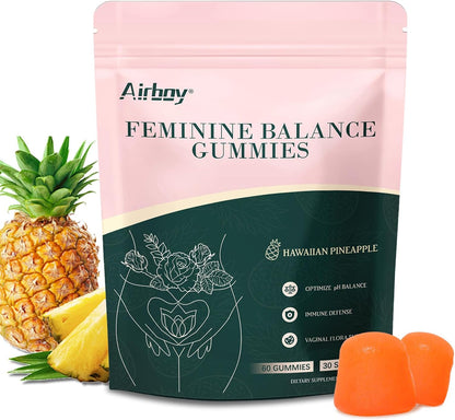 Airboy Vaginal Probiotic Gummies for Women – Pineapple Gummies for Balanced pH & Flora Support (60 Gummies)