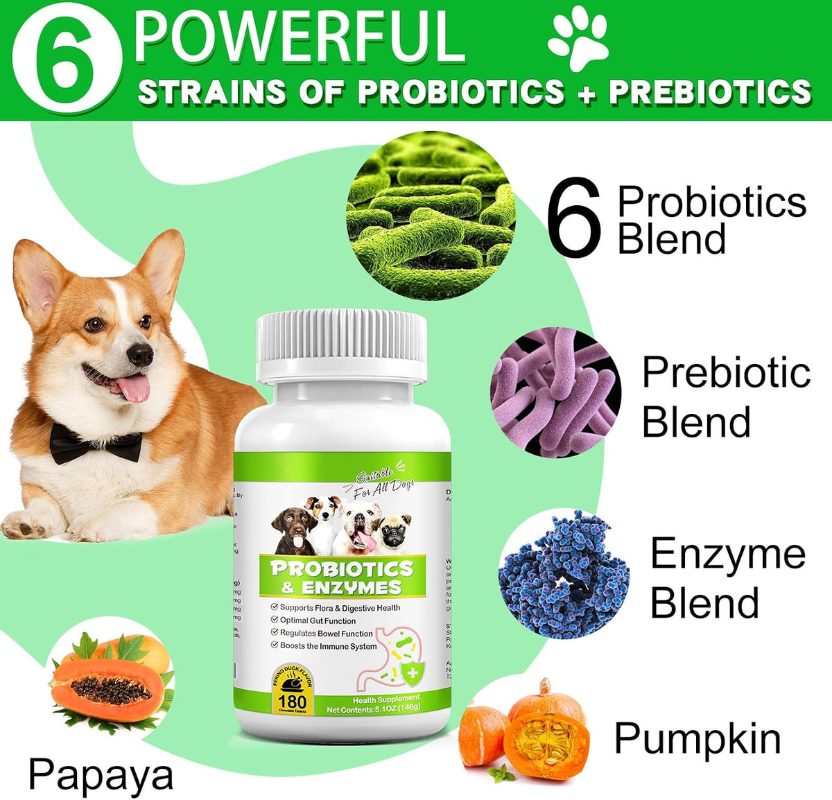 Probiotics for Dogs, 180 Chews Dog Probiotics and Digestive Enzymes, Promotes Digestive Health, Digestive Regularity, Immune Health, Tan - görsel 4