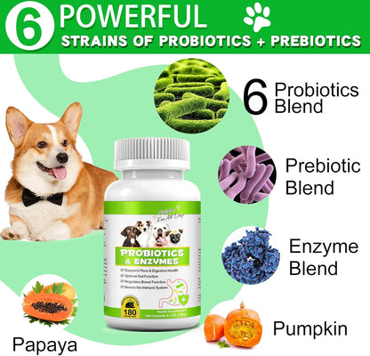Probiotics for Dogs, 180 Chews Dog Probiotics and Digestive Enzymes, Promotes Digestive Health, Digestive Regularity, Immune Health, Tan
