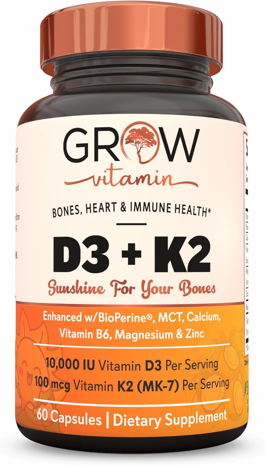 Vitamin D3 K2 with MCT Oil - 10,000 IU D3, 100 mcg K2 MK7, Calcium, Zinc, BioPerine, Magnesium - 60 Capsules - görsel 1