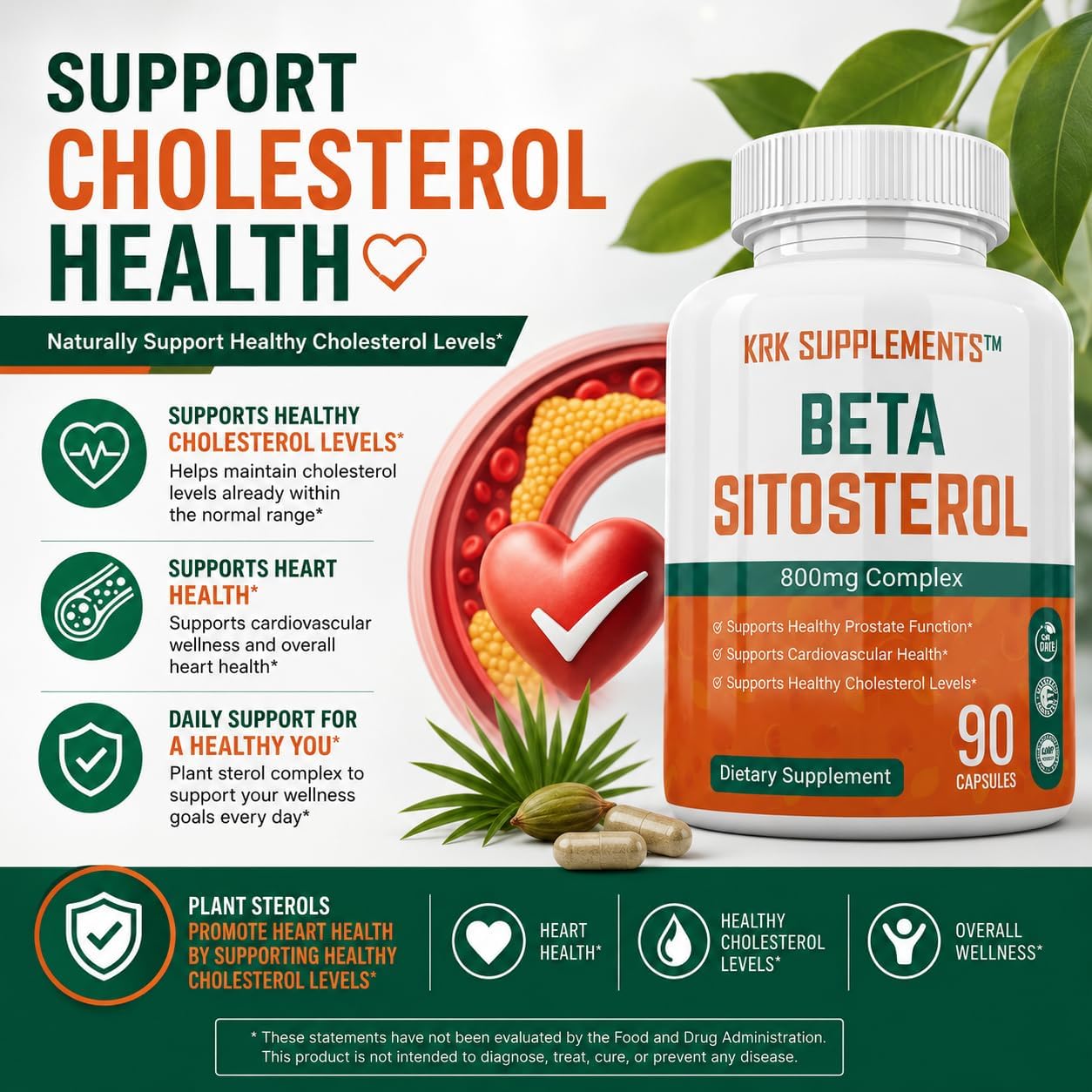 KRK Supplements Beta Sitosterol 800mg - 180 Capsules (2 Month Supply) - Prostate Health - görsel 4