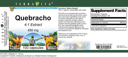 TerraVita Quebracho 4:1 Extract - 450 mg, 100 Capsules