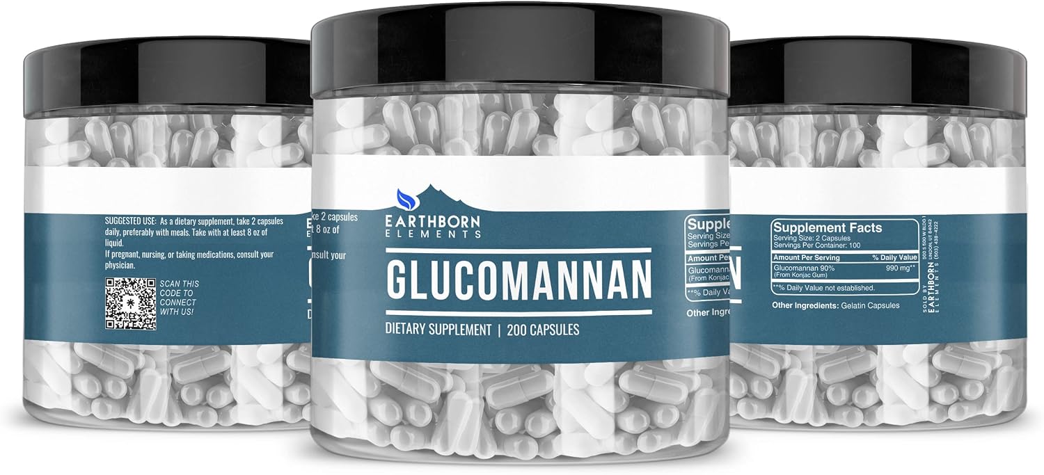 Earthborn Elements Glucomannan, 200 Capsules, Pure & Undiluted, No Additives - görsel 4