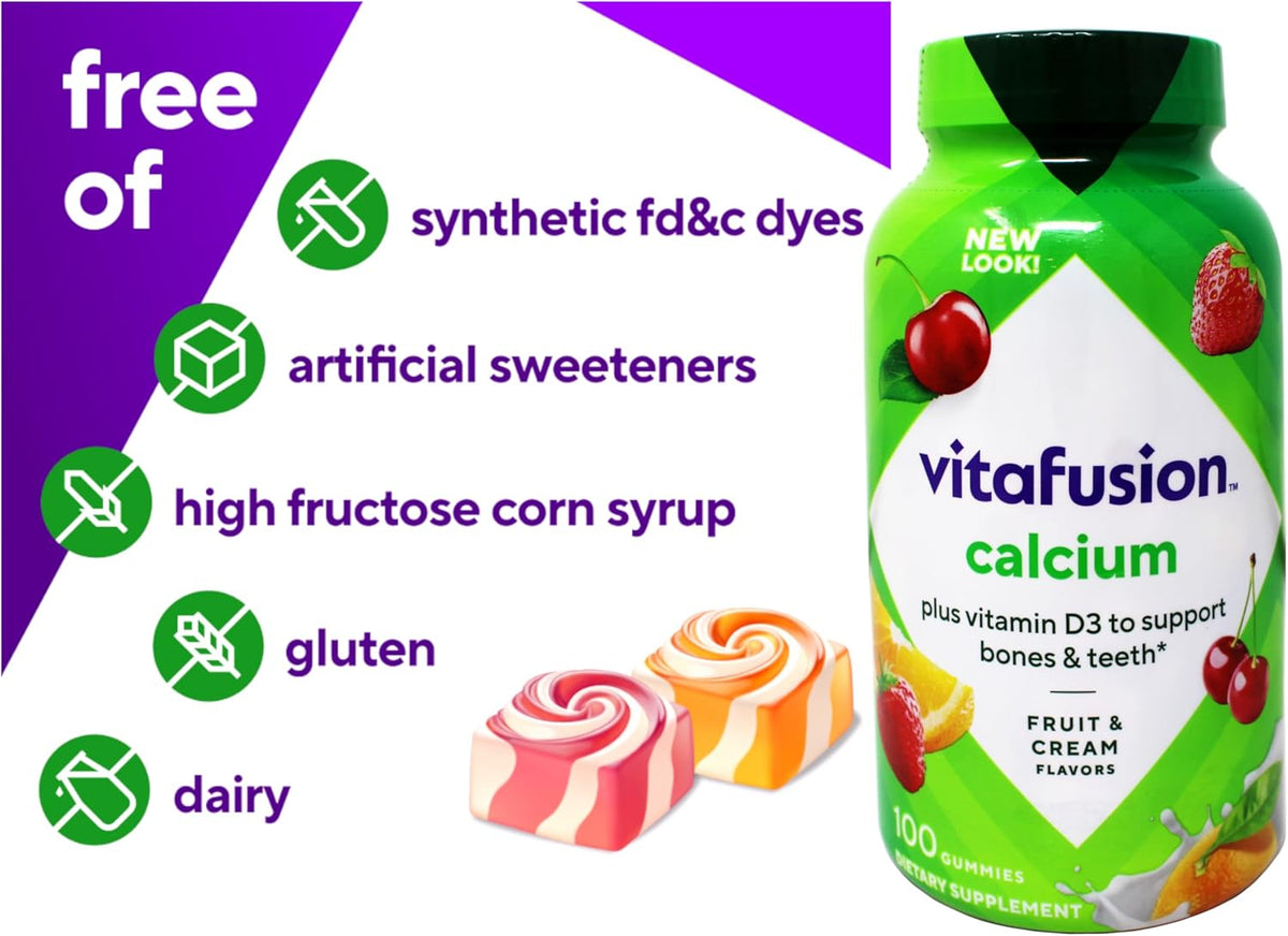 Vitafusion Calcium with Vitamin D3 Gummies, 100 Count (Pack of 2) - görsel 3
