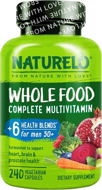 NATURELO Whole Food Multivitamin for Men 50+ | Vegan | 240 Capsules