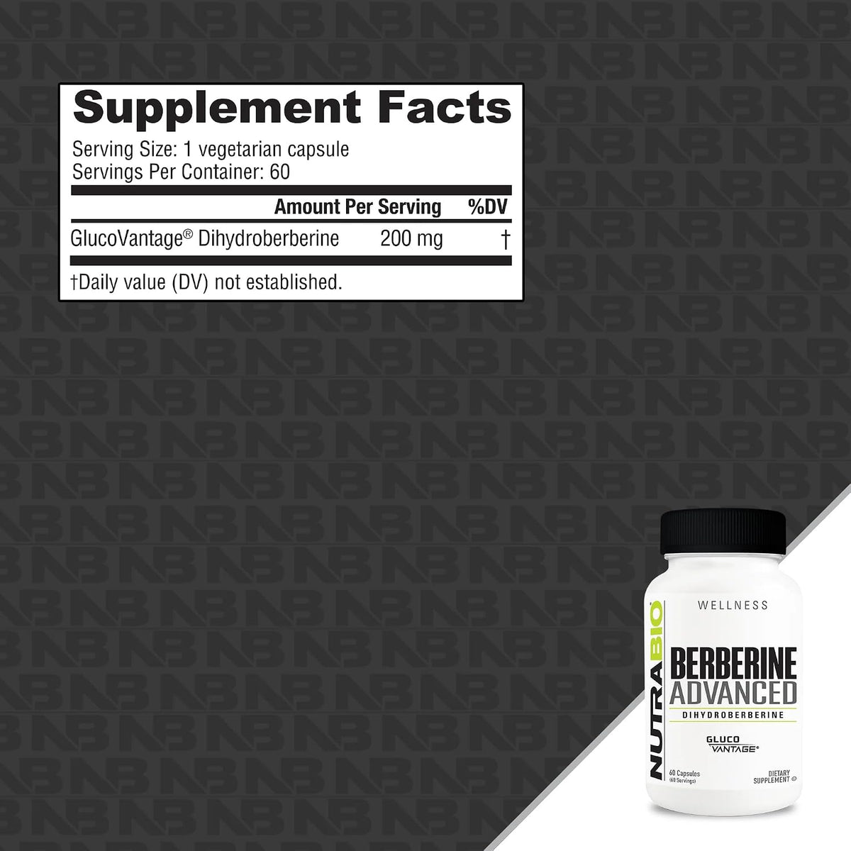 NutraBio Berberine Advanced - Dihydroberberine 200 mg | Carbohydrate Tolerance Support, 60 Capsules - görsel 2