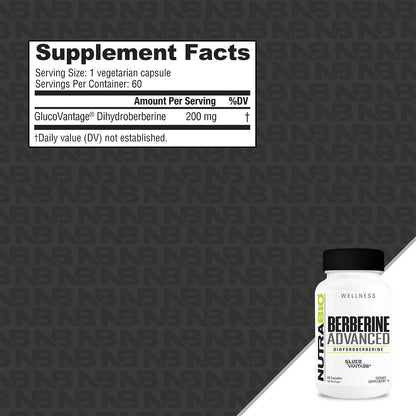 NutraBio Berberine Advanced - Dihydroberberine 200 mg | Carbohydrate Tolerance Support, 60 Capsules